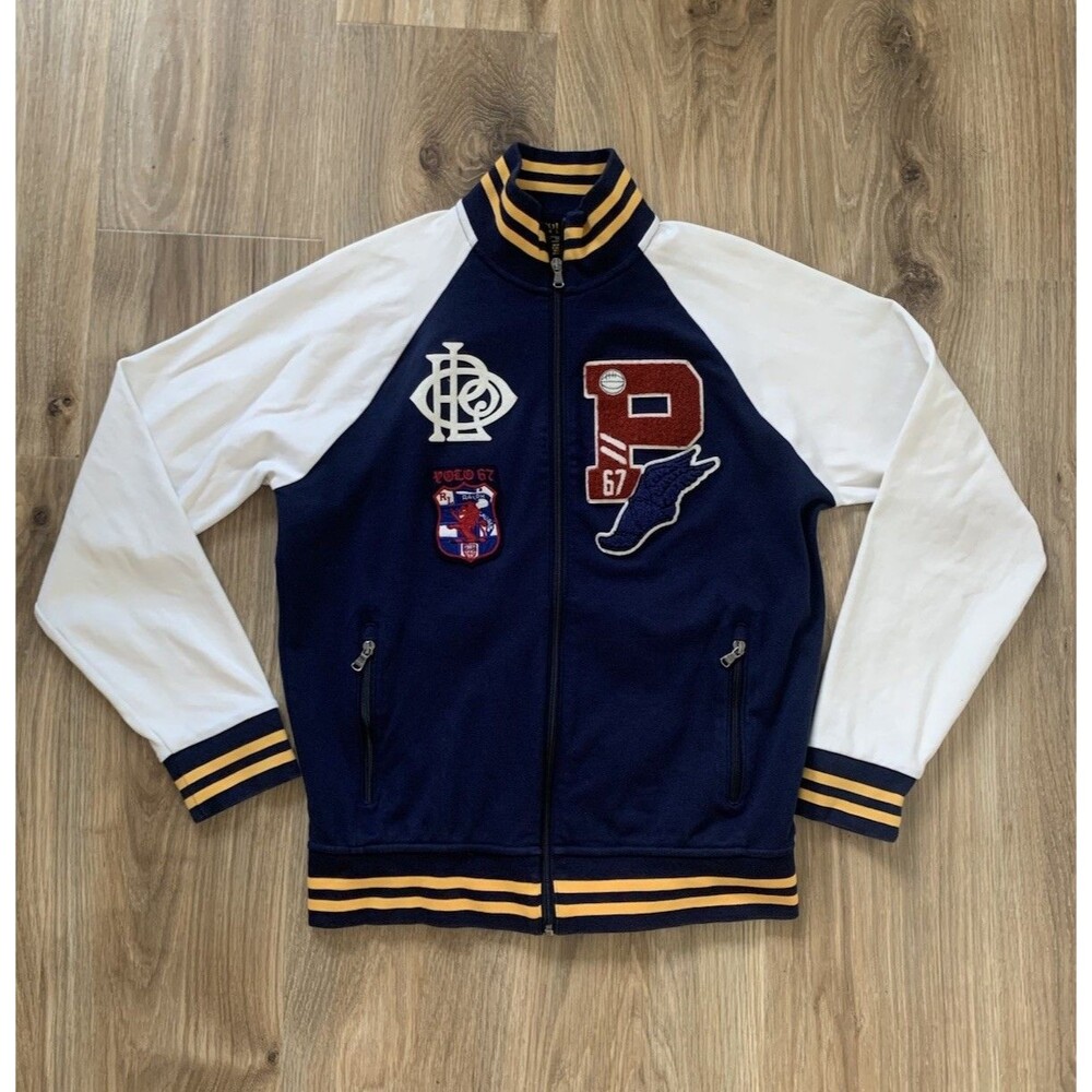 Polo Ralph Lauren Track Jacket Men’s M Blue Varsity Letterman P Wing Full Zip